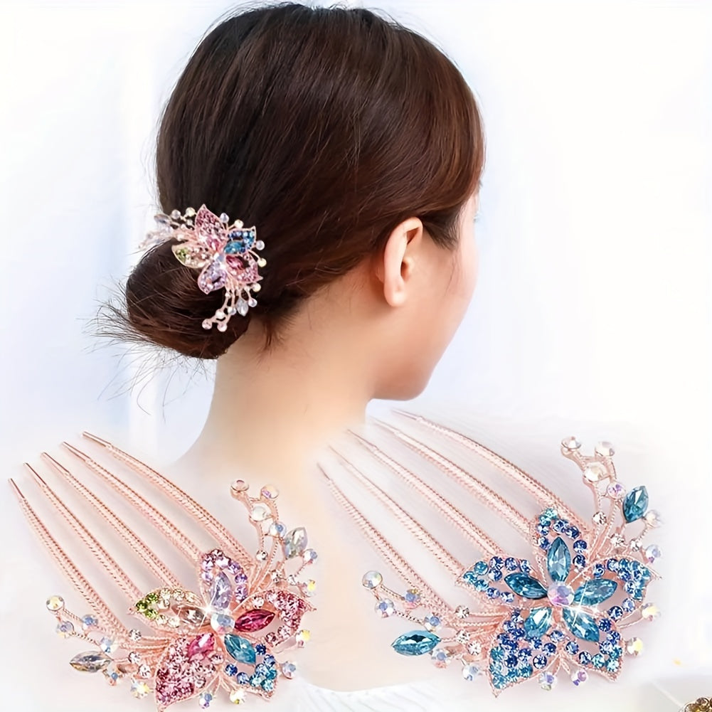 4pcs/set New Retro Hair Clips, Fashion Rhinestone Plastic Shiny Hair Combs for Women's Hairstyle Accessories Gift Set