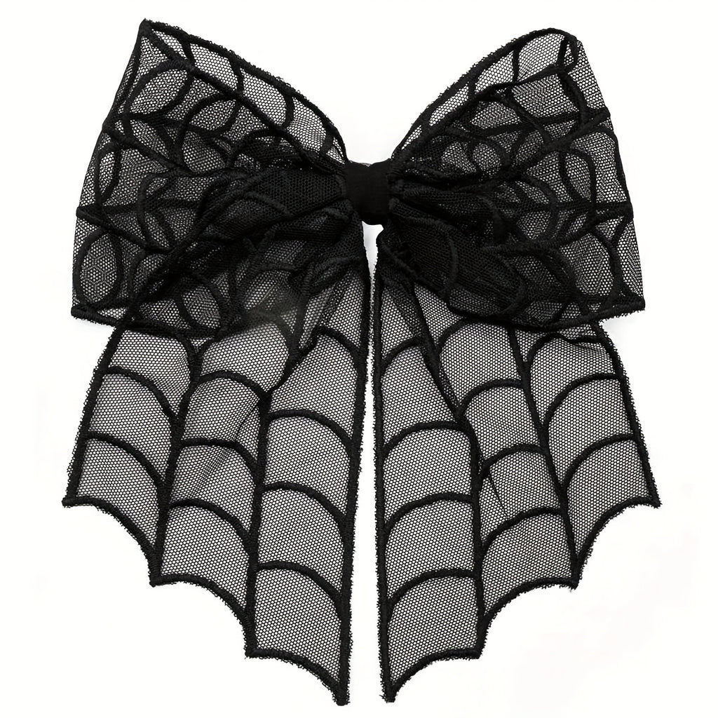 1pc Gothic Punk Spider Web Bow Hair Clip - Women'S Black Lace Halloween Hair Accessory, Vintage Everyday Hairpin with Intricate Design, Durable Hair Accessory, Perfect Halloween Gift, Halloween Hair Accessories, Themed Event Accessory, Punk Style Hairpin,