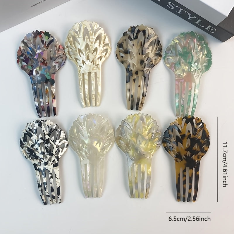 8pcs Set of Acetate Leopard Print Four-Prong Hairpins, Creative Chinese Style Hanfu Costume Accessories, Elegant Head Combs and Hairpins