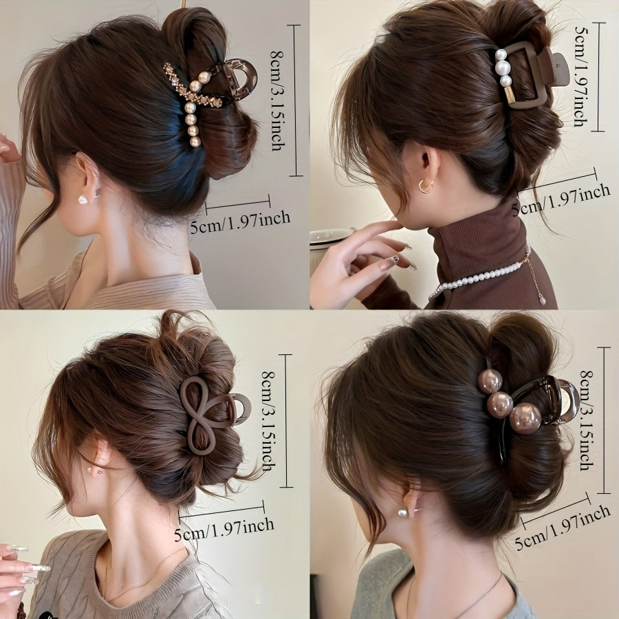 [Elegant Hairpins] 4pcs Elegant Premium Hairpins with Pearl & Crystal Accents | Stylish Updo Accessories for Women, Plastic Material, Perfect for Formal Events and Parties