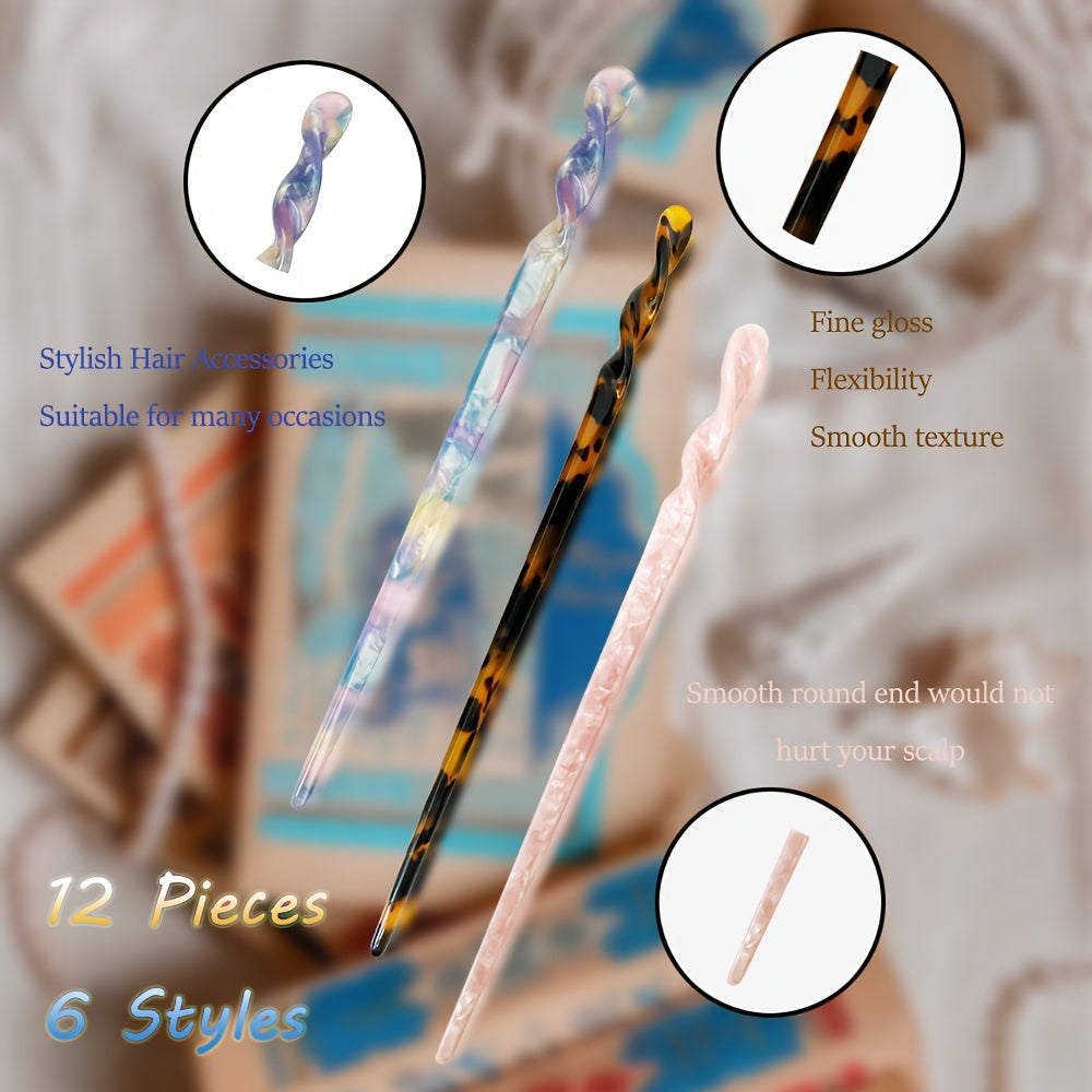 [Elegant Hairpins] Assorted Elegant Plastic Hairpins | Decorative Hair Accessory for Proms and Formal Events | Durable with Floral, Geometric, and Marble Patterns