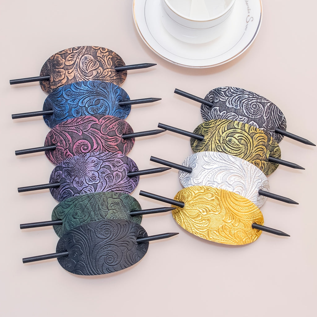 [10pcs Oval Hair Clips] 10pcs Vintage-Inspired Oval Hair Clips with Stick | Elegant Ponytail Holders and Hair Accessories for Women and Girls - Barrettes for Parties