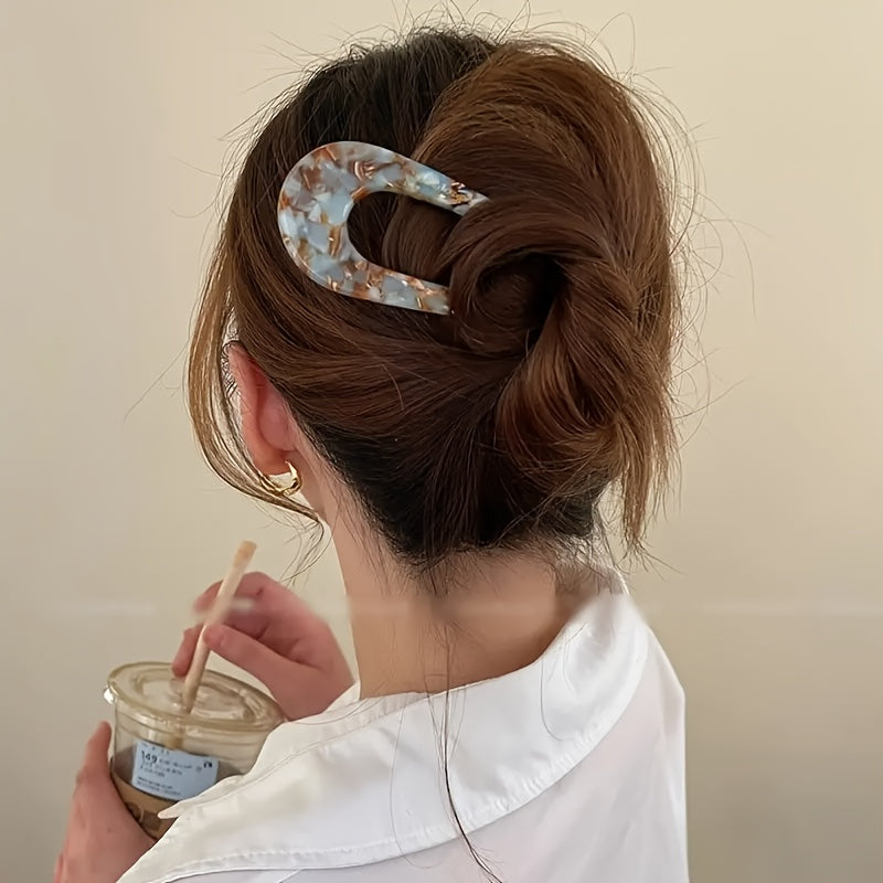 3pcs, Vintage Style Women's Retro Acetate Fiber U-Shaped Hair Fork Pins Barrettes For Normal & Curly Hair - 5 Colors
