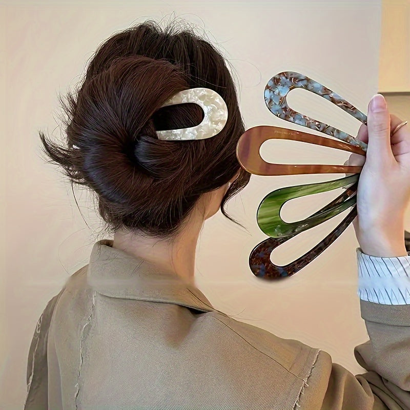 3pcs, Vintage Style Women's Retro Acetate Fiber U-Shaped Hair Fork Pins Barrettes For Normal & Curly Hair - 5 Colors