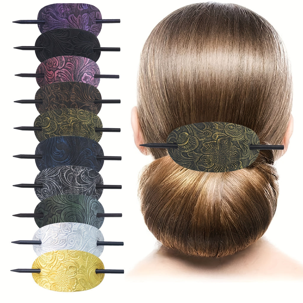 [10pcs Oval Hair Clips] 10pcs Vintage-Inspired Oval Hair Clips with Stick | Elegant Ponytail Holders and Hair Accessories for Women and Girls - Barrettes for Parties