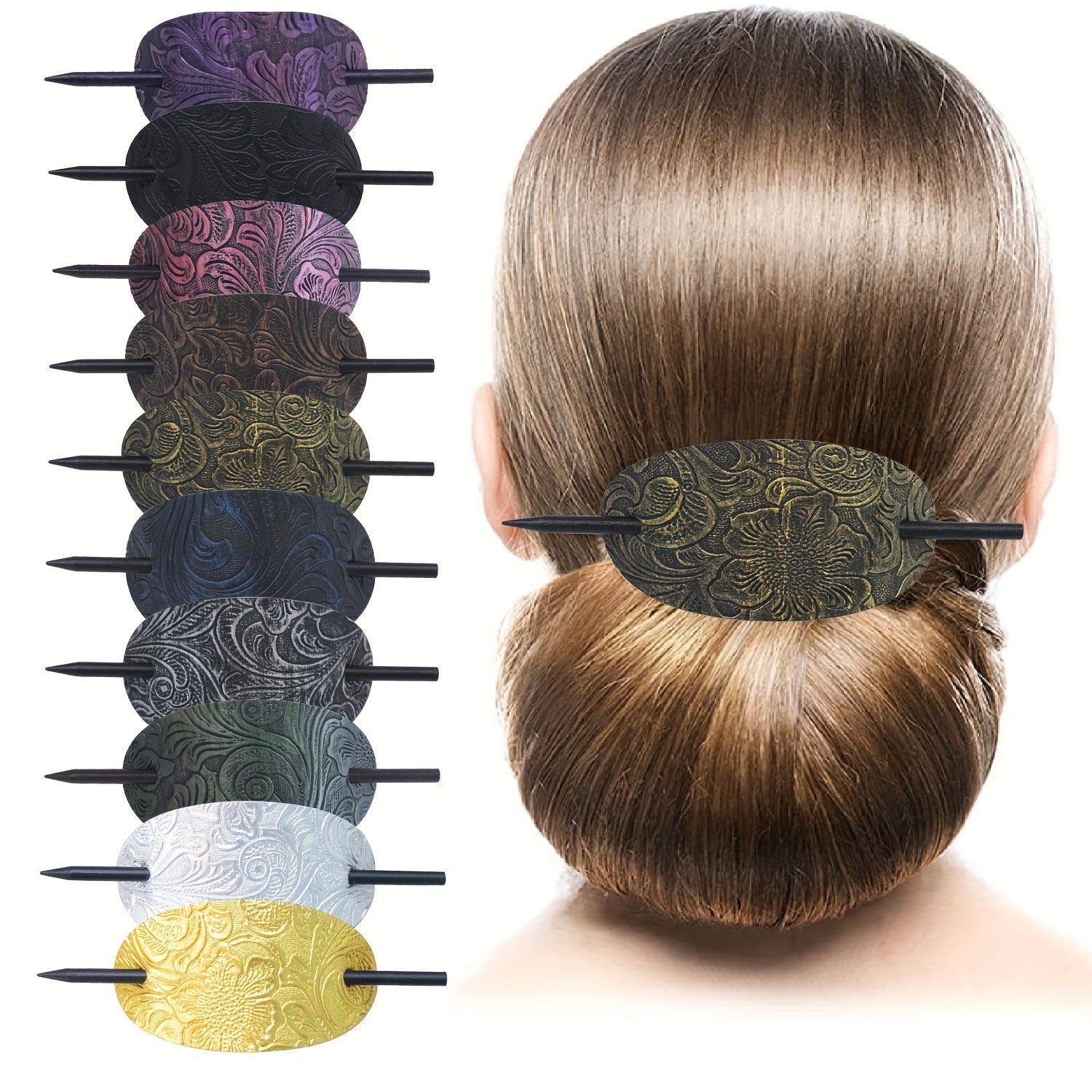 [10pcs Oval Hair Clips] 10pcs Vintage-Inspired Oval Hair Clips with Stick | Elegant Ponytail Holders and Hair Accessories for Women and Girls - Barrettes for Parties