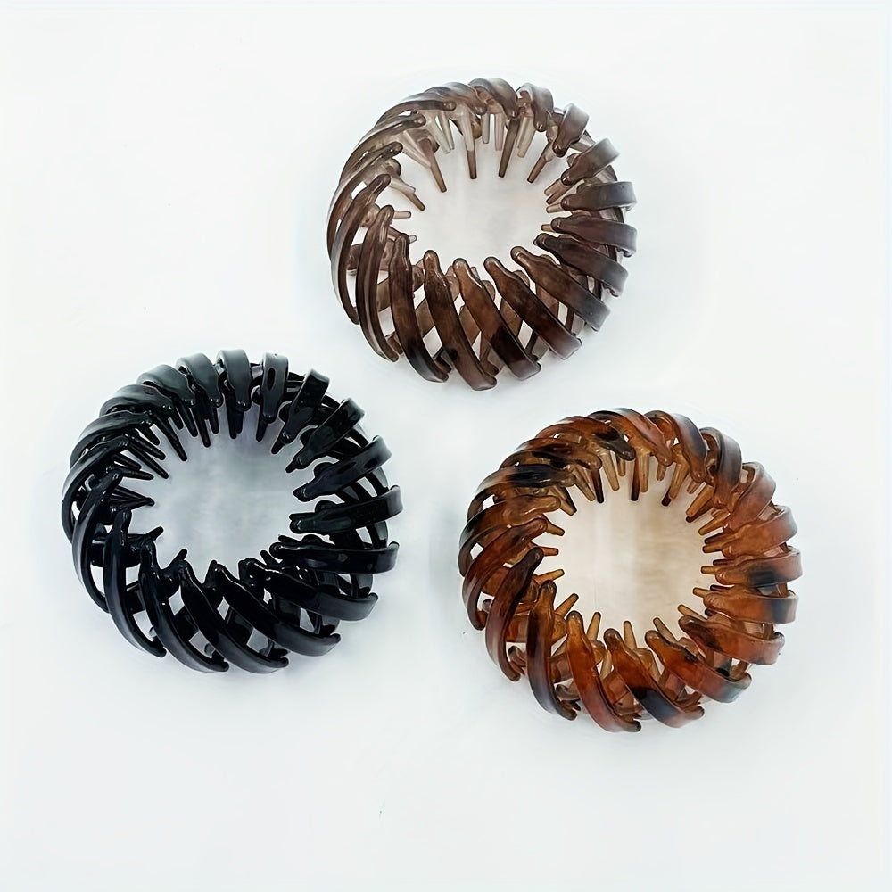 3pcs Expandable Lazy Bird's Nest Hair Clips - Ponytail Holder Barrette for Long Thick Hair, Claw Clip for Women's Daily Use, Hair Accessories for Styling and Holding