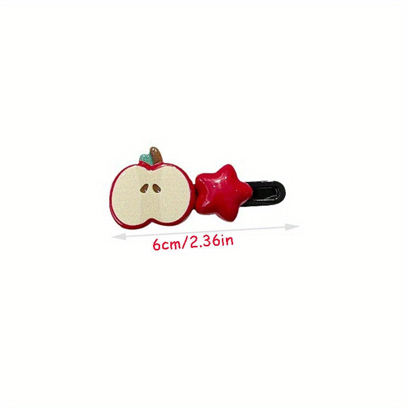 [4/10pcs Cute Hair Clip] 4/10pcs Sweet and Cute Hair Clip | Apple Pentagram Stars Hair Accessories, Side Bang Duckbill Hairpin, Woman Headdress