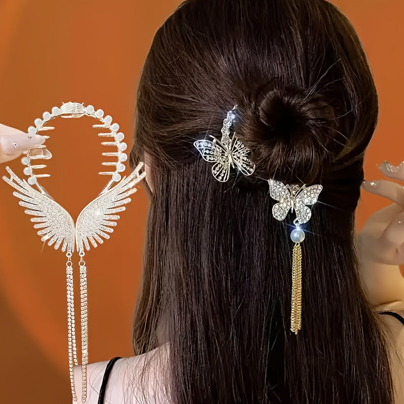 [4pcs Elegant Tassel Hair Clips] 4pcs Elegant Tassel Metal Hair Clips | Stylish and Delicate Hair Accessories for Daily Wear, Outings, Parties | Perfect Gift Headwear