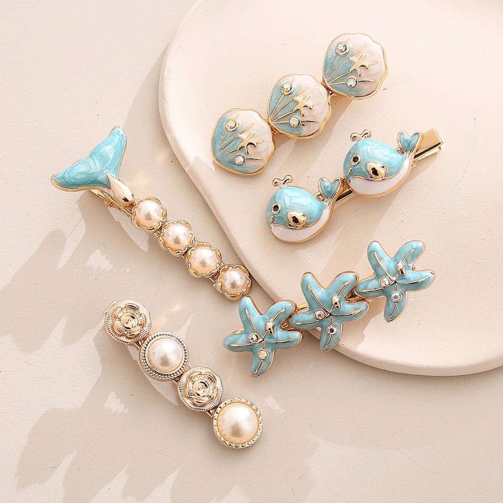 [Cartoon Hairpin For Women] Beach Starfish Shell Cartoon Hairpin Original Fashion Handmade Metal Hairpin Hair Accessories For Women