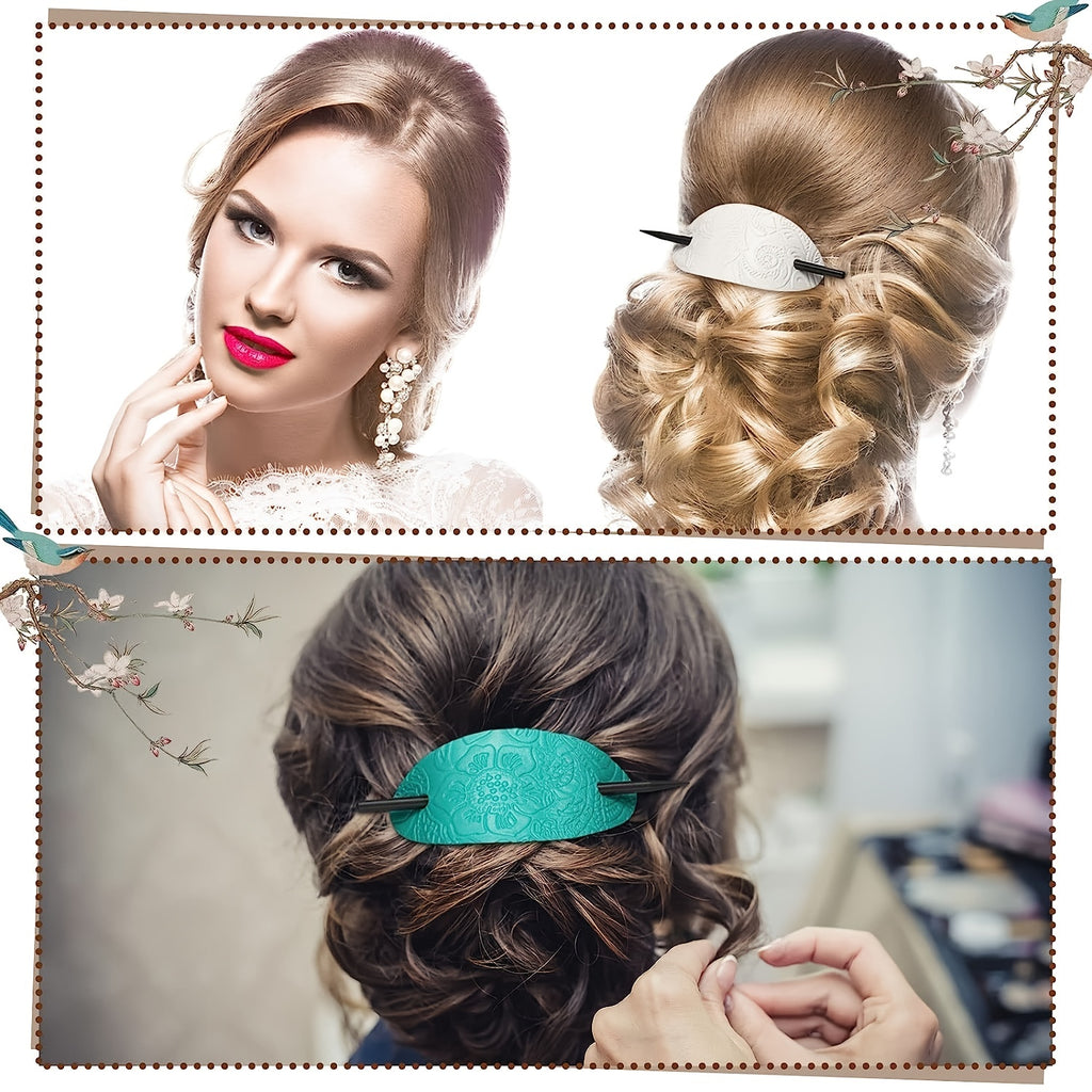 [10pcs Oval Hair Clips] 10pcs Vintage-Inspired Oval Hair Clips with Stick | Elegant Ponytail Holders and Hair Accessories for Women and Girls - Barrettes for Parties