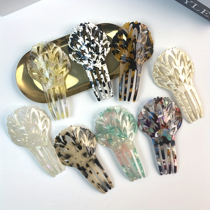 8pcs Set of Acetate Leopard Print Four-Prong Hairpins, Creative Chinese Style Hanfu Costume Accessories, Elegant Head Combs and Hairpins