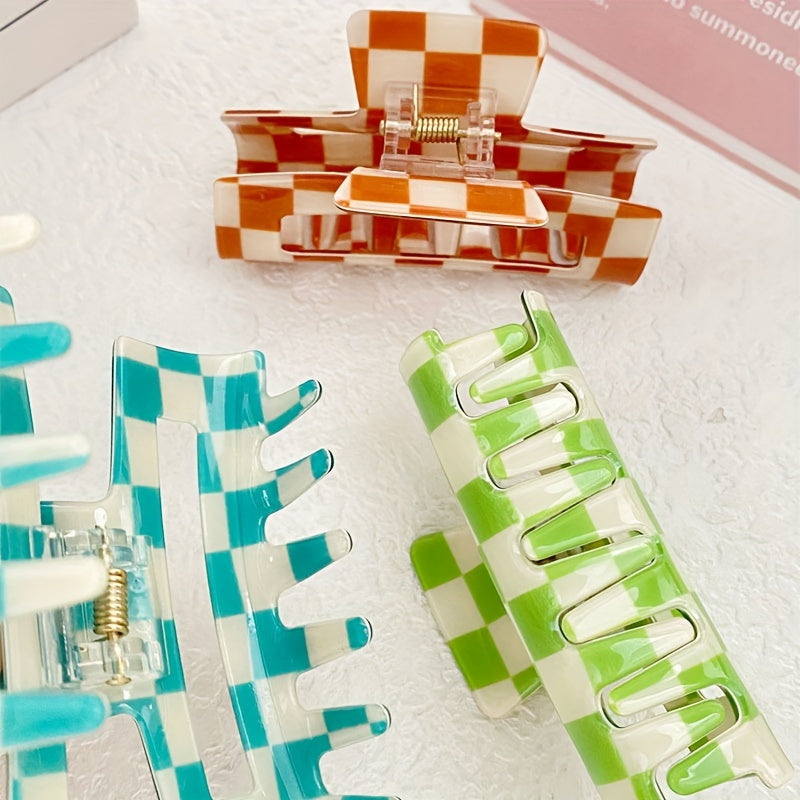 [Sweet Hair Clip] 6pcs Sweet Dopamine Women's Hair Clip | Checkerboard Square Hair Accessory for Vacation, Leisure, Daily Commuting, Perfect for Thanksgiving