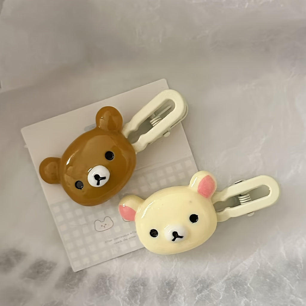 2pcs Cute Bear Hair Clips Set, Duckbill Side Clips, Women'S Adorable Hair Accessories, Perfect for Weddings, Parties, Beaches, and Everyday Style, Hair Accessories for Women, Hair Clips for Women Thin Hair, Hair Accessories for Women Thin Hair, Cute Hair