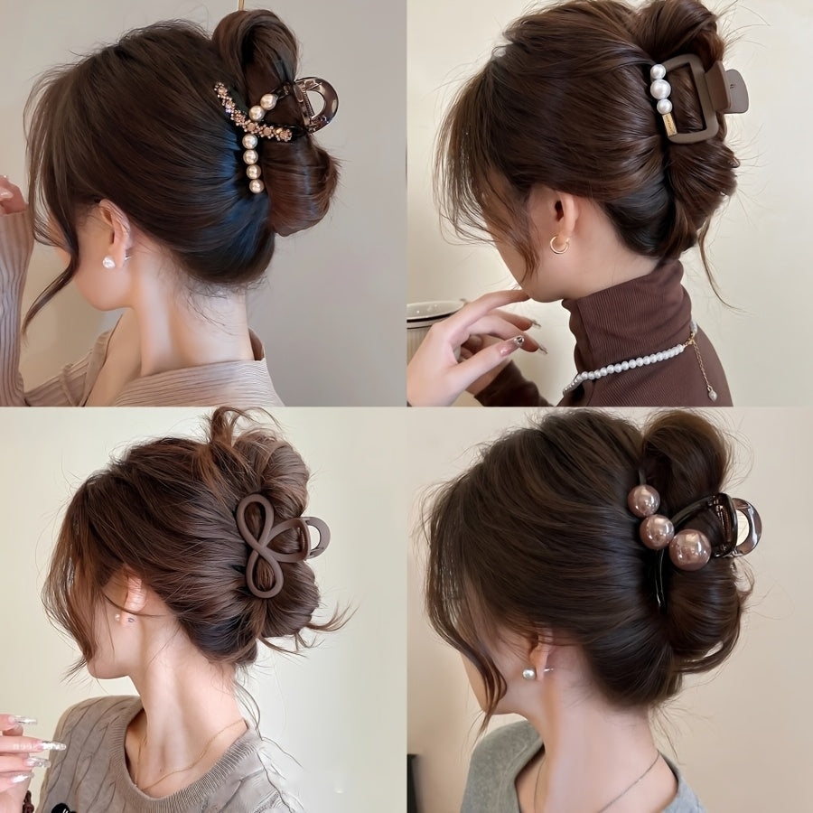 [Elegant Hairpins] 4pcs Elegant Premium Hairpins with Pearl & Crystal Accents | Stylish Updo Accessories for Women, Plastic Material, Perfect for Formal Events and Parties