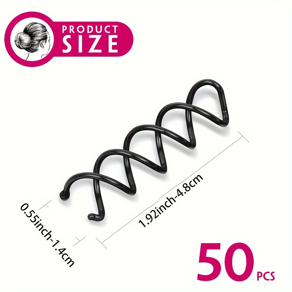 50-Pack Black Spiral Hair Pins - Anti-Scratch, Twist Screw, Easy Updo DIY for Wedding, Reliable Hair Styling Clips