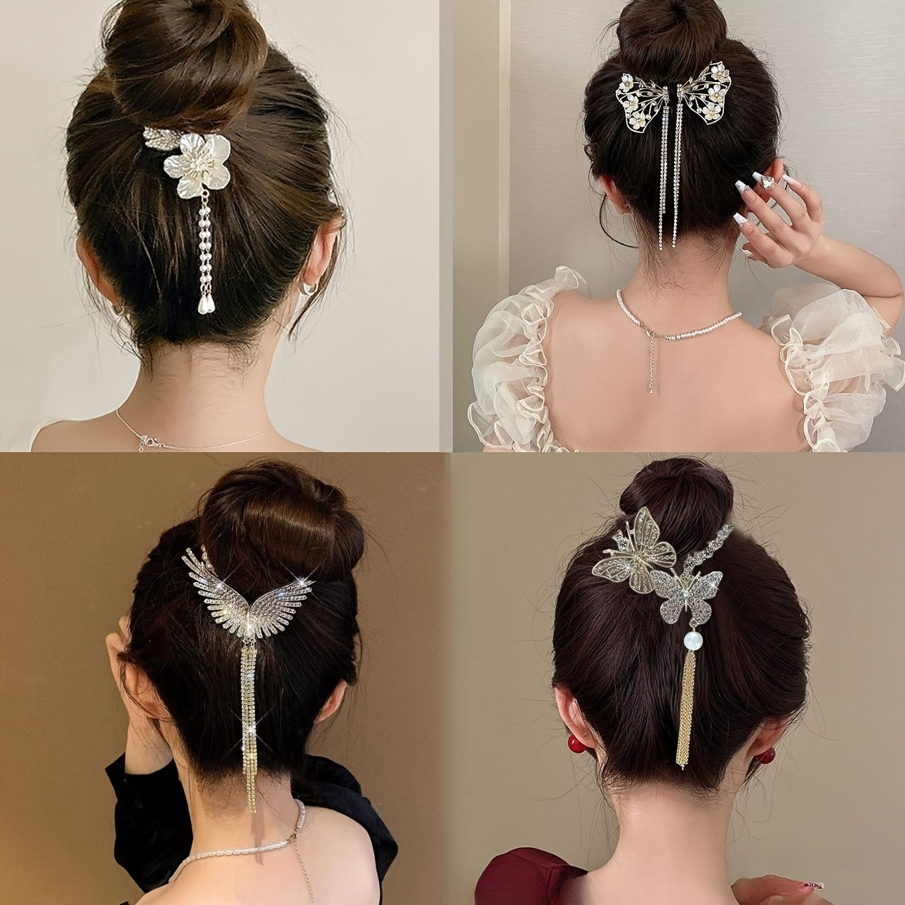 [4pcs Elegant Tassel Hair Clips] 4pcs Elegant Tassel Metal Hair Clips | Stylish and Delicate Hair Accessories for Daily Wear, Outings, Parties | Perfect Gift Headwear