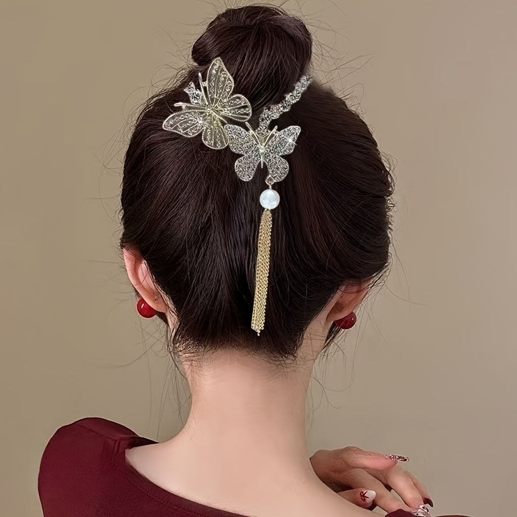 [4pcs Elegant Tassel Hair Clips] 4pcs Elegant Tassel Metal Hair Clips | Stylish and Delicate Hair Accessories for Daily Wear, Outings, Parties | Perfect Gift Headwear