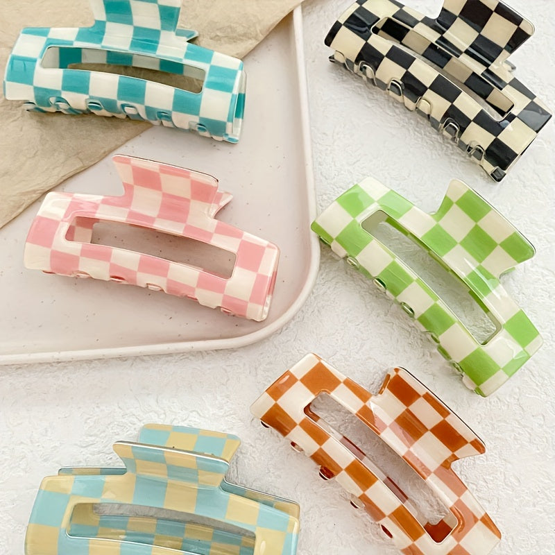 [Sweet Hair Clip] 6pcs Sweet Dopamine Women's Hair Clip | Checkerboard Square Hair Accessory for Vacation, Leisure, Daily Commuting, Perfect for Thanksgiving