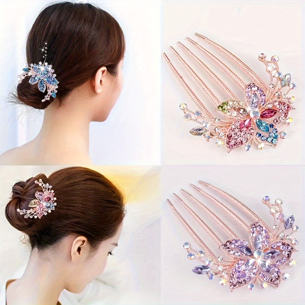 4pcs/set New Retro Hair Clips, Fashion Rhinestone Plastic Shiny Hair Combs for Women's Hairstyle Accessories Gift Set