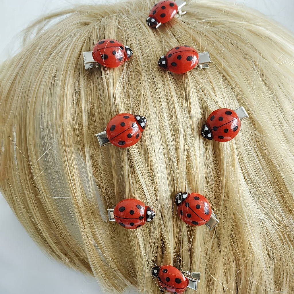 Ladybug Hair Clips | 6pcs set | red anti slip | insect hair accessories, back to school headwear | daily holiday parties, travel | Eid al Fitr, ladies