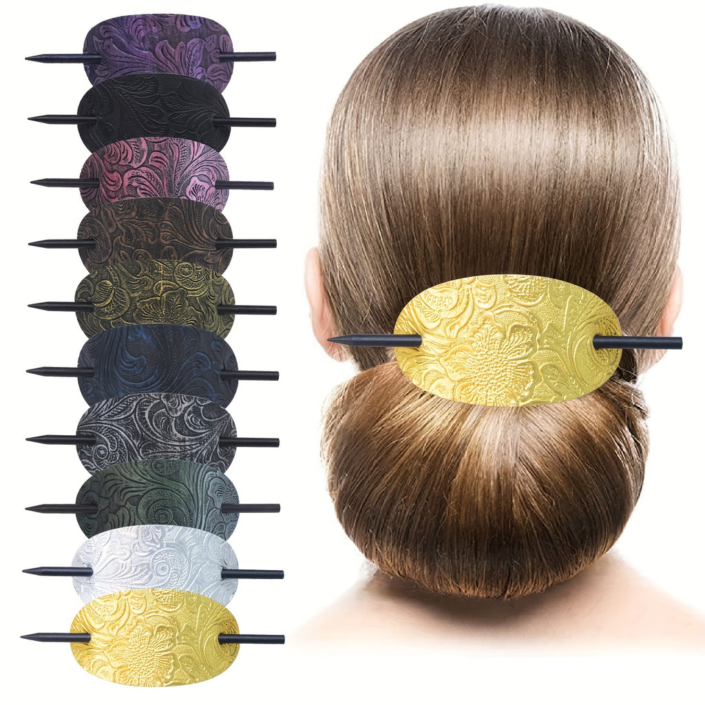 [10pcs Oval Hair Clips] 10pcs Vintage-Inspired Oval Hair Clips with Stick | Elegant Ponytail Holders and Hair Accessories for Women and Girls - Barrettes for Parties