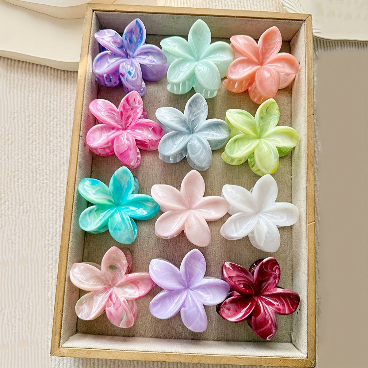 12pcs Elegant Floral Hair Clips for Women - Marbled Pastel Flower Hairpins, Secure Grip Plastic Hair Accessories for Valentine’s Day Gifts, Casual & Formal Events (14+)