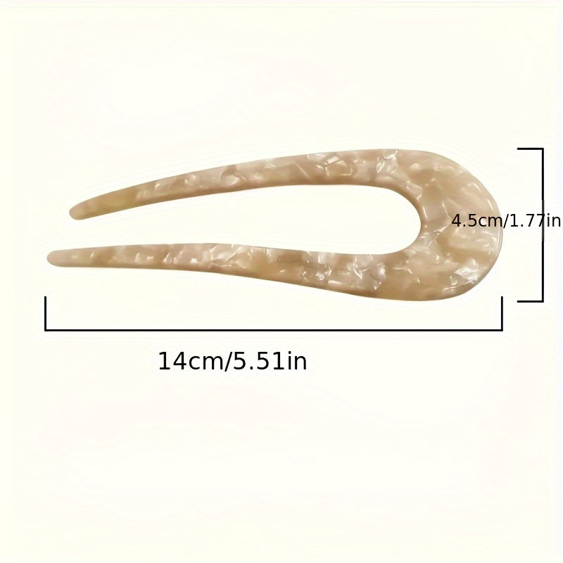 3pcs, Vintage Style Women's Retro Acetate Fiber U-Shaped Hair Fork Pins Barrettes For Normal & Curly Hair - 5 Colors
