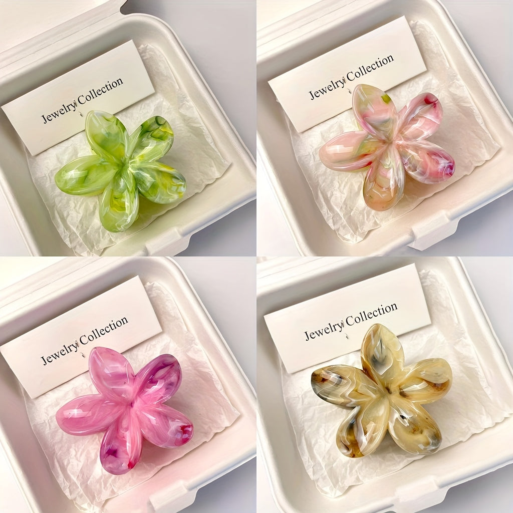 12pcs Elegant Floral Hair Clips for Women - Marbled Pastel Flower Hairpins, Secure Grip Plastic Hair Accessories for Valentine’s Day Gifts, Casual & Formal Events (14+)