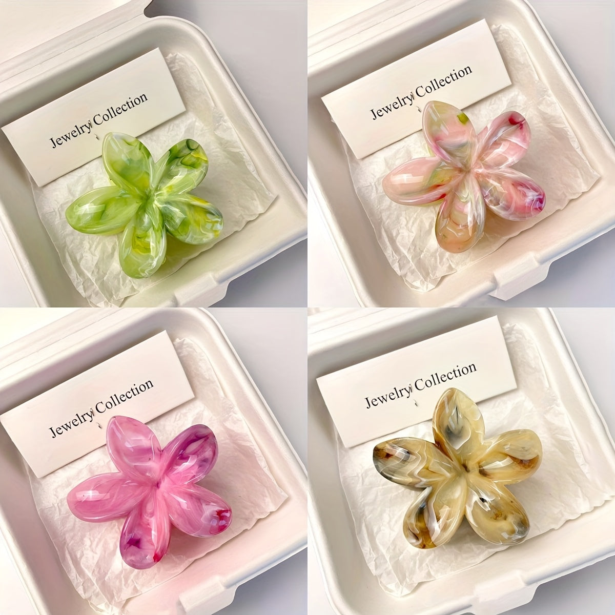 12pcs Elegant Floral Hair Clips for Women - Marbled Pastel Flower Hairpins, Secure Grip Plastic Hair Accessories for Valentine’s Day Gifts, Casual & Formal Events (14+)