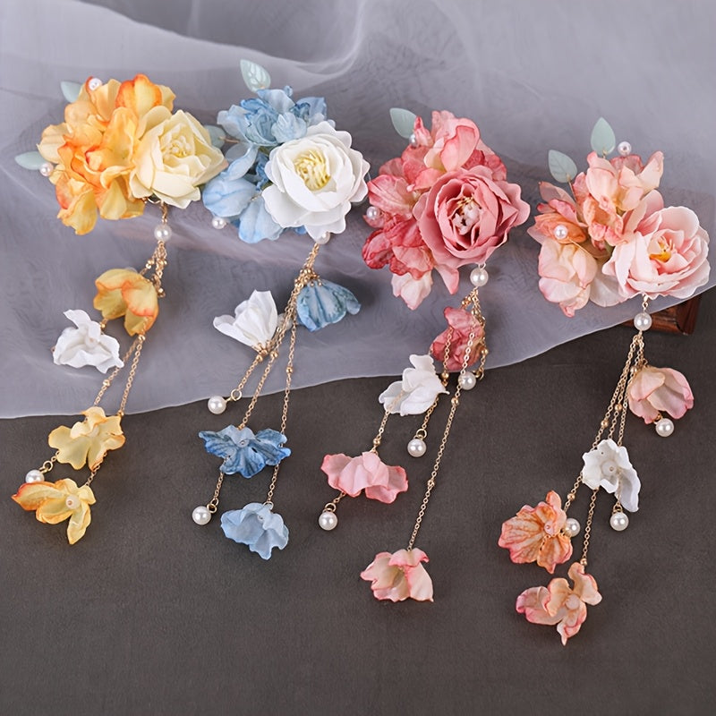 4pcs New Chinese Style Tassel Hair Clips, Elegant Vintage Hair Accessories for Photo Shoots and Festive Occasions