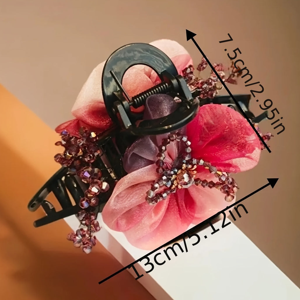 Large Elegant Hairpin with Red Flowers - Perfect Gift for Women's Day or Her - Chinese-Style
