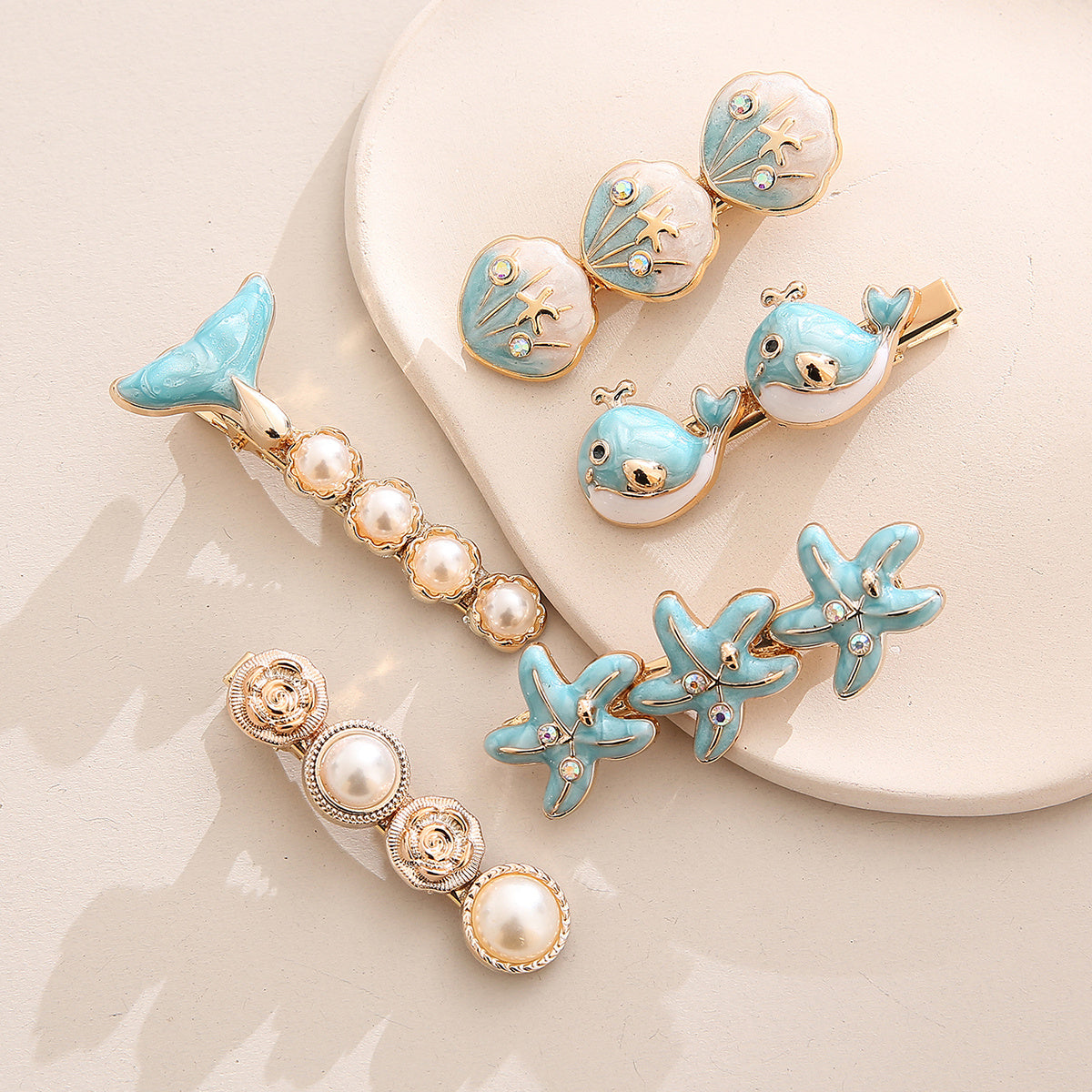 [Cartoon Hairpin For Women] Beach Starfish Shell Cartoon Hairpin Original Fashion Handmade Metal Hairpin Hair Accessories For Women
