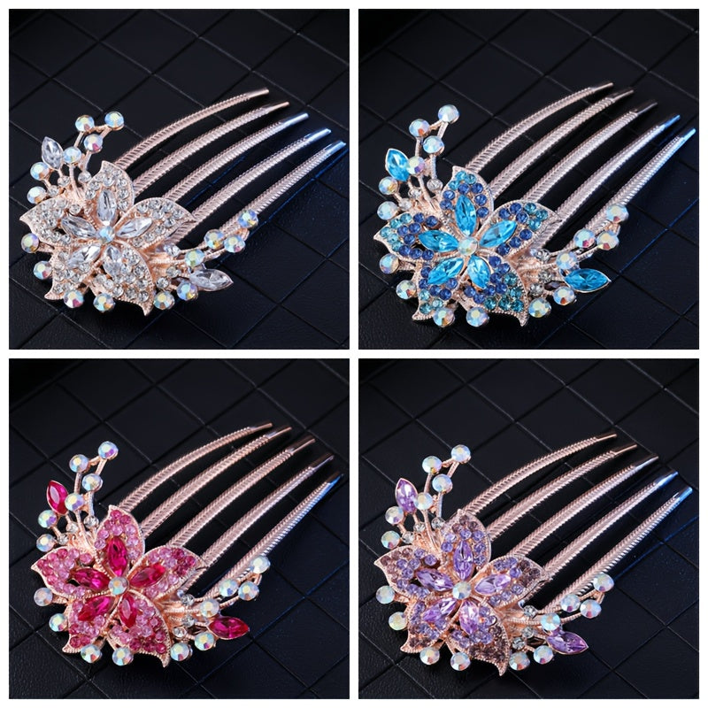 4pcs/set New Retro Hair Clips, Fashion Rhinestone Plastic Shiny Hair Combs for Women's Hairstyle Accessories Gift Set