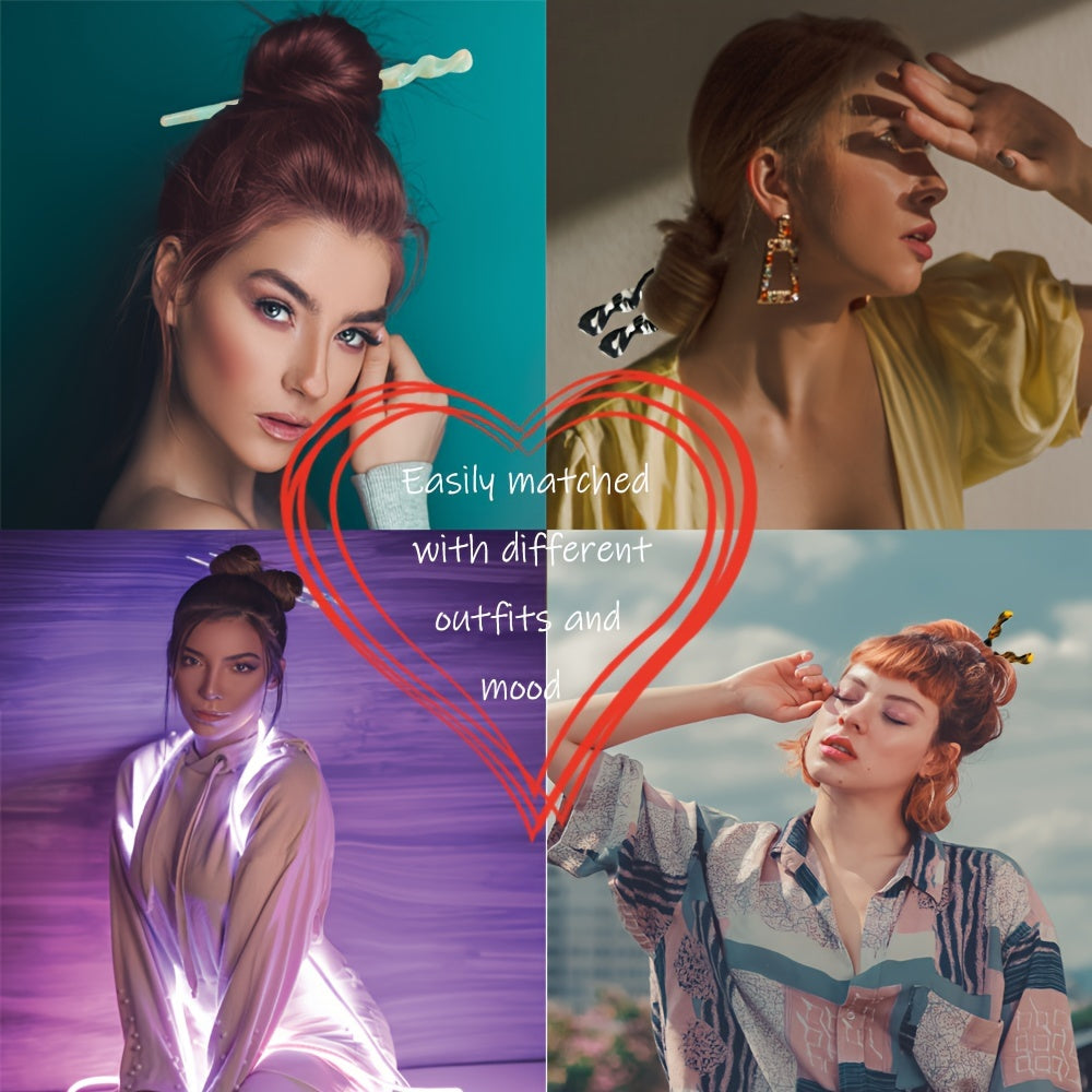 [Elegant Hairpins] Assorted Elegant Plastic Hairpins | Decorative Hair Accessory for Proms and Formal Events | Durable with Floral, Geometric, and Marble Patterns