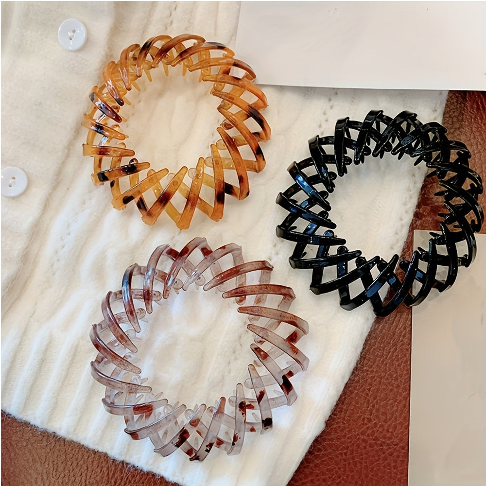 3pcs Expandable Lazy Bird's Nest Hair Clips - Ponytail Holder Barrette for Long Thick Hair, Claw Clip for Women's Daily Use, Hair Accessories for Styling and Holding