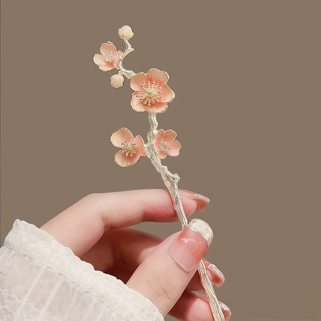 [1pc Elegant Hairpin] 1pc Elegant Cherry Blossom Hairpin | Japanese Alloy Metal Hair Clip with Pink Floral Design | Perfect for Women’s Updos, Hanfu Styling & Formal Occasions