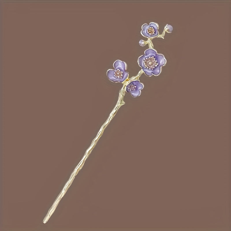 [1pc Elegant Hairpin] 1pc Elegant Cherry Blossom Hairpin | Japanese Alloy Metal Hair Clip with Pink Floral Design | Perfect for Women’s Updos, Hanfu Styling & Formal Occasions