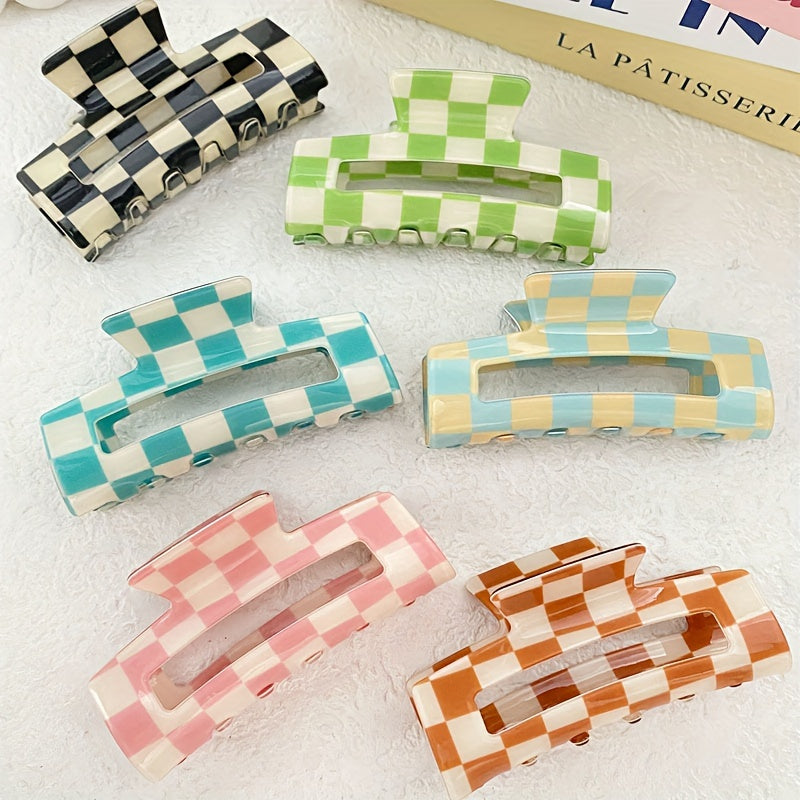 [Sweet Hair Clip] 6pcs Sweet Dopamine Women's Hair Clip | Checkerboard Square Hair Accessory for Vacation, Leisure, Daily Commuting, Perfect for Thanksgiving