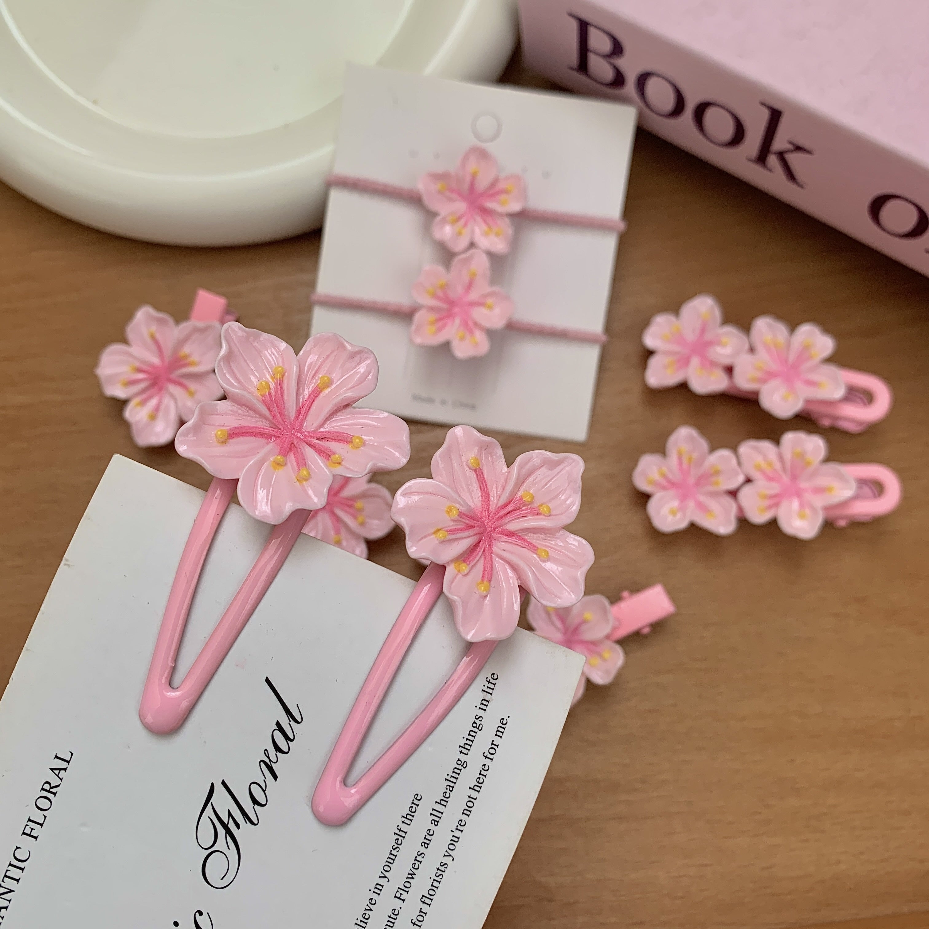 Women's Pink Cherry Blossom Hair Clip - Soft, Gentle, Wavy Edge Hair Ring, Headband, Hairpin for Daily Wear