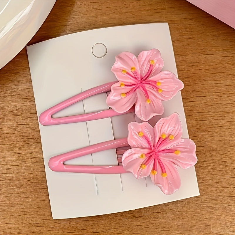 Women's Pink Cherry Blossom Hair Clip - Soft, Gentle, Wavy Edge Hair Ring, Headband, Hairpin for Daily Wear