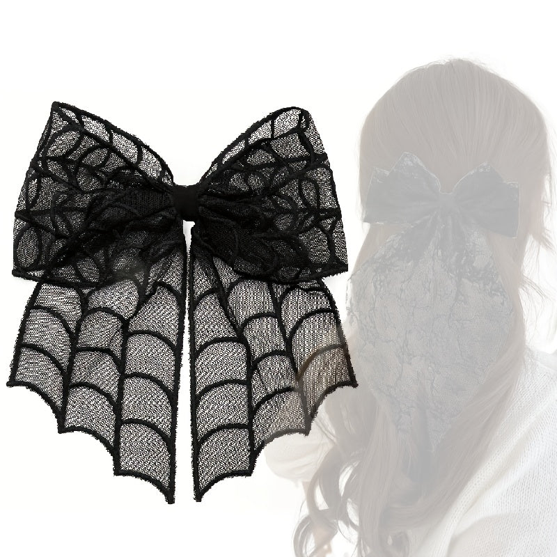 1pc Gothic Punk Spider Web Bow Hair Clip - Women'S Black Lace Halloween Hair Accessory, Vintage Everyday Hairpin with Intricate Design, Durable Hair Accessory, Perfect Halloween Gift, Halloween Hair Accessories, Themed Event Accessory, Punk Style Hairpin,