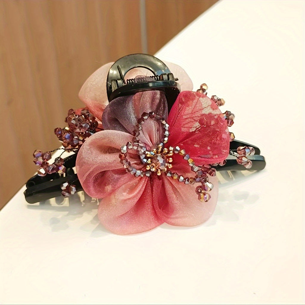 Large Elegant Hairpin with Red Flowers - Perfect Gift for Women's Day or Her - Chinese-Style