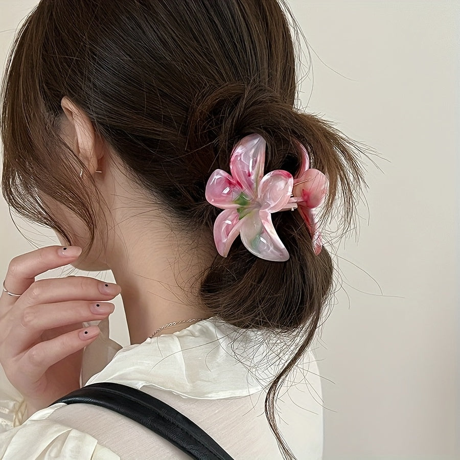12pcs Elegant Floral Hair Clips for Women - Marbled Pastel Flower Hairpins, Secure Grip Plastic Hair Accessories for Valentine’s Day Gifts, Casual & Formal Events (14+)