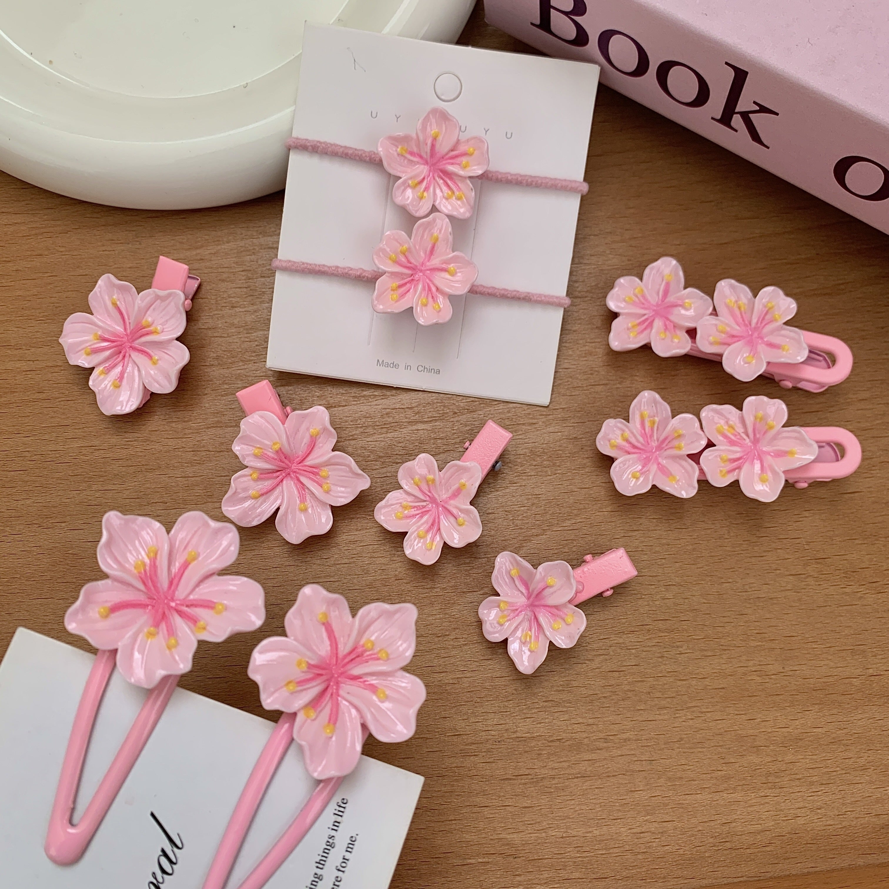 Women's Pink Cherry Blossom Hair Clip - Soft, Gentle, Wavy Edge Hair Ring, Headband, Hairpin for Daily Wear